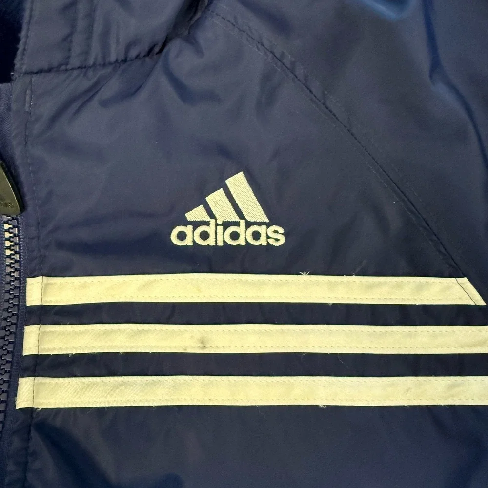 VINTAGE adidas Men's 90s Reversible Hooded Puffer Jacket Navy Blue Size S/M
